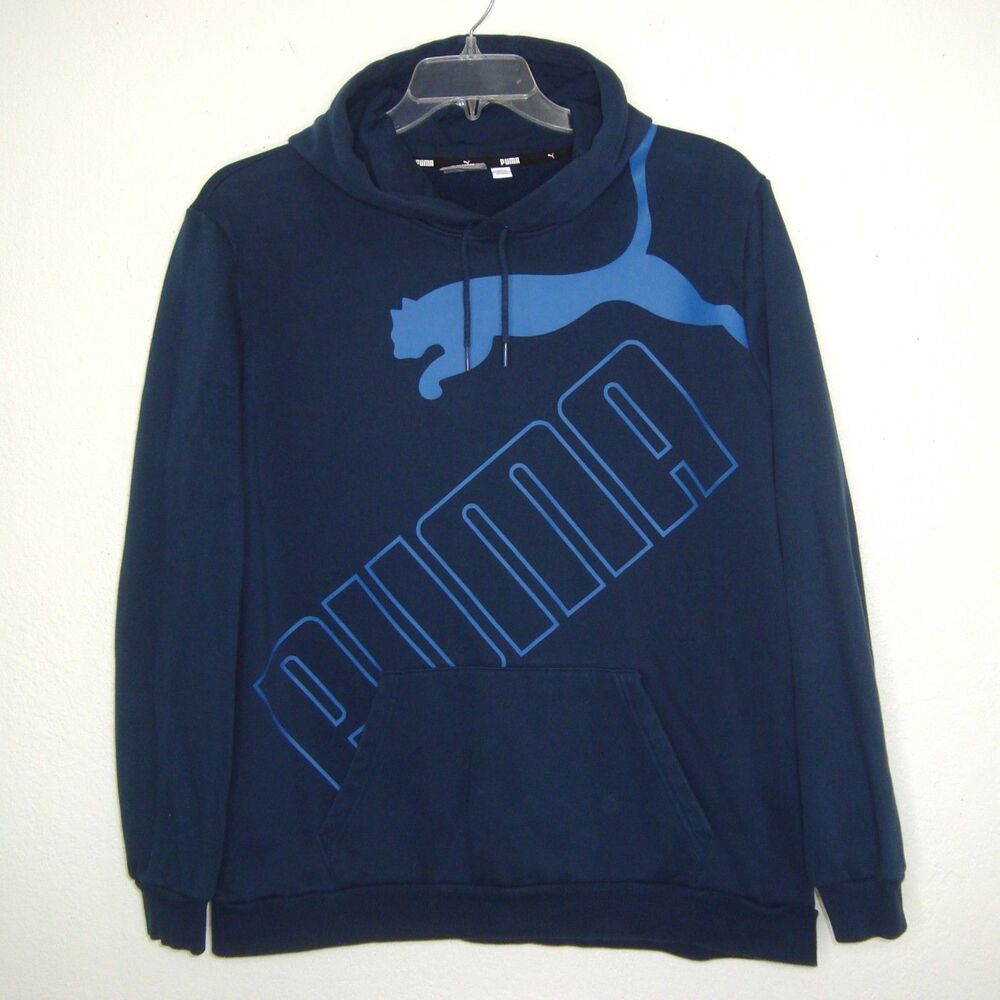 PUMA Big Logo Blue Hoodie Sweatshirt Men's Size XL Cotton Blend